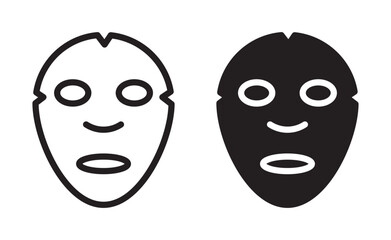 Face sheet mask icons set in black filled and outlined style