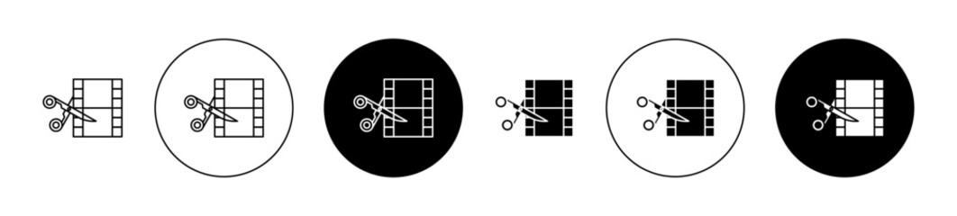 Film editing icons set in black filled and outlined style