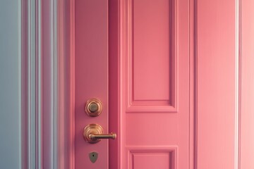 Obraz premium Pink door, gold hardware, detailed molding.
