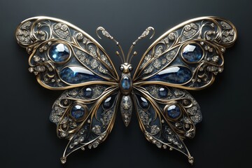 Fototapeta premium Artistic butterfly jewelry piece adorned with gemstones, highlighting exquisite design and craftsmanship