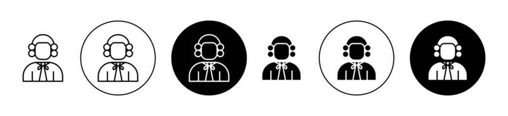 Judge icons set in black filled and outlined style