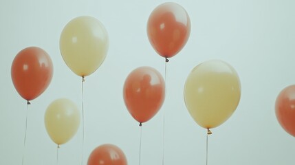 A whimsical image of pastel balloons floating against a pale sky. Perfect for backgrounds, invitations, or social media posts with a light and airy feel.