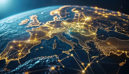 Obraz premium Global Network Connections Europe Digital Map Internet Communications Technology