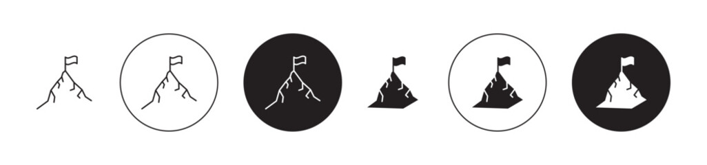 Mission icons set in black filled and outlined style