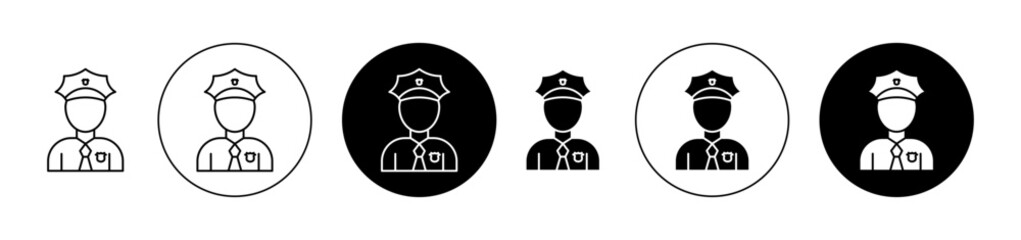 Policeman icons set in black filled and outlined style