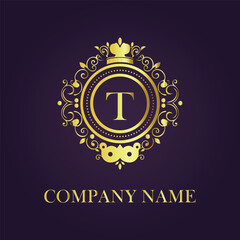 Letter T luxury gold logo concept