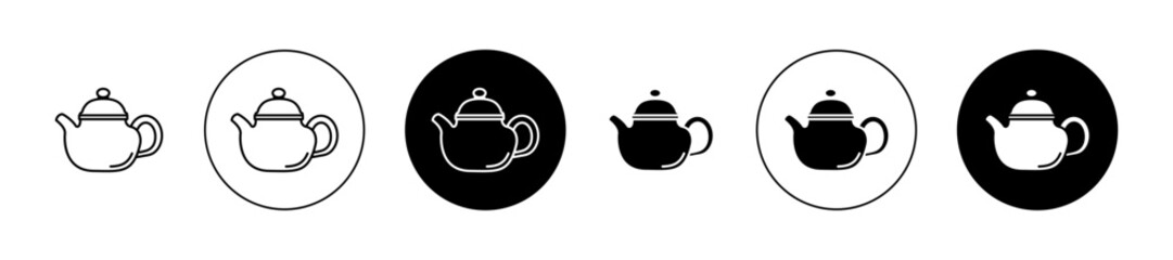 Teapot icons set in black filled and outlined style