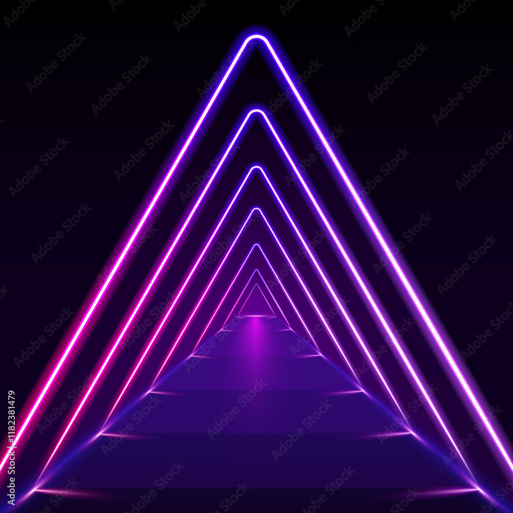 Poster a futuristic 3d rendering of glowing neon lines forms an electric tunnel with bright pink and blue h