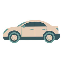 This PNG image on a transparent background features a stylized beige car in a minimalist design, symbolizing transportation, modern mobility, and eco-conscious travel.