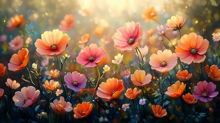 Vibrant Orange and Pink Flowers Blooming in Sunlight