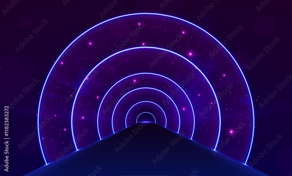 Poster the fluorescent ultraviolet lights and colorful laser lines form a geometric tunnel. this endless co