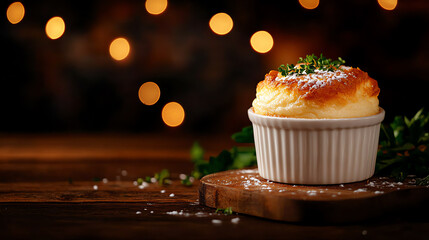 f0b French souffle9 with golden crust served in a white ramekin