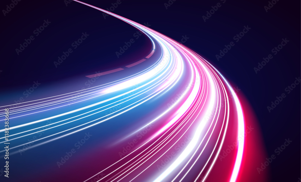 Poster a fast-moving night road is illuminated by sharp laser beams, creating a sense of speed and motion. 