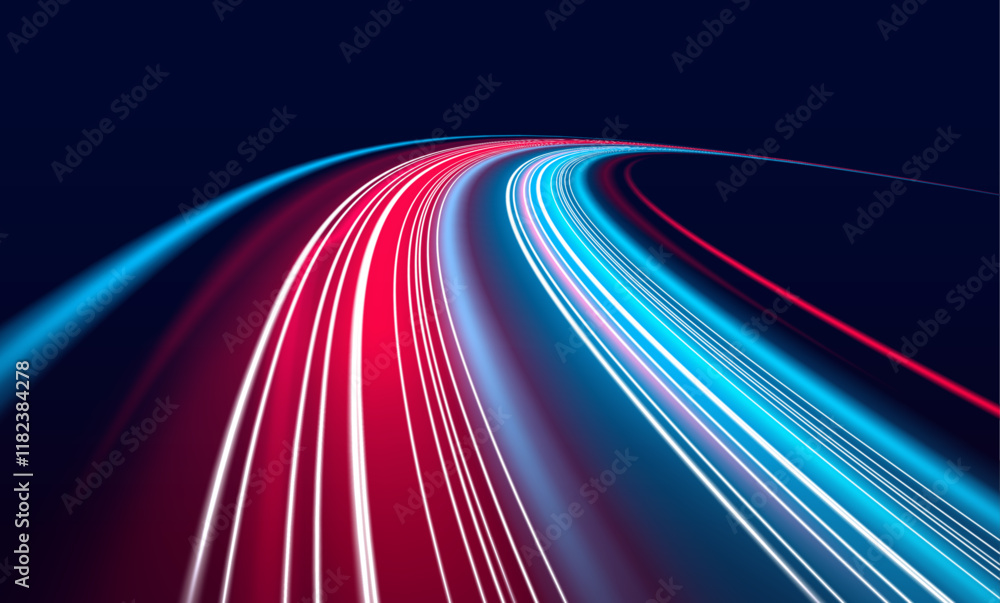 Poster a fast-moving night road is illuminated by sharp laser beams, creating a sense of speed and motion. 