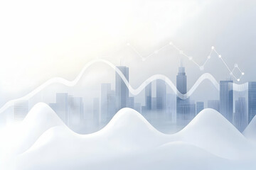 Abstract flat gray background with a white financial graph and line chart for business, stock market