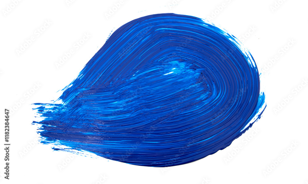Poster blue paint swirling dynamically across pristine white surface, creating vibrant artistic visual impa