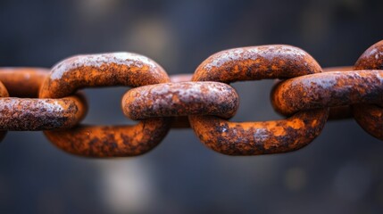 Fototapeta premium Rusty metal chain links, close-up view.