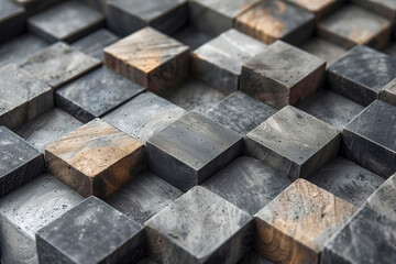 Textured wooden blocks patterned surface with natural tones