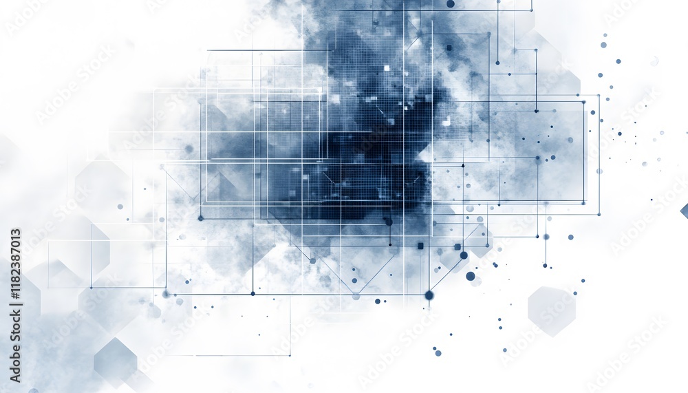 Poster abstract digital background with geometric shapes and fluid patterns in blue tones. perfect for tech