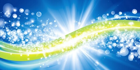 Abstract Blue Green Wave Background with Bright Sparkling Lights and Bokeh Effects