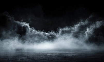 Dark, foggy background with a dark sky and sea, a dark atmosphere, misty and smoky. 