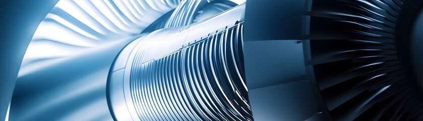 Close-up view of a modern turbine, showcasing intricate details and precision engineering