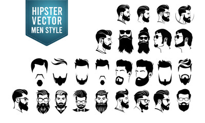 logo et icones pour coiffure et mode des hommes en barbe et moustache type "hypster"