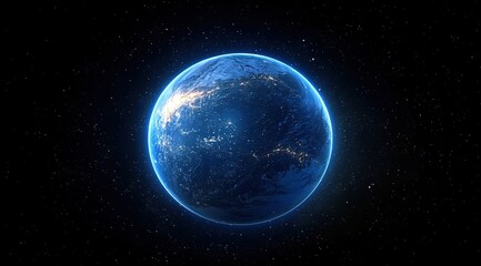Fototapeta premium A blue Earth with glowing starlight in the space background