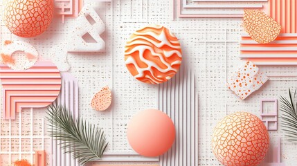 Fototapeta premium Abstract Coral and Peach 3D Geometric Shapes