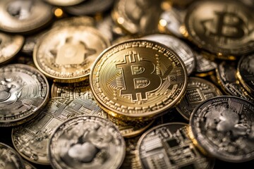 Pile of gold and silver currency tokens.