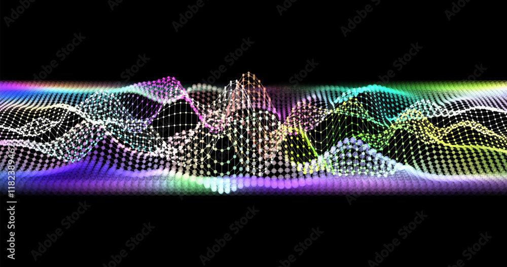 Poster wave pattern vector. 3d glowing abstract digital particles background. technology concept. abstract 