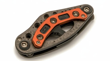 A compact multi-tool with an orange handle and various slots and screws. Ideal for everyday carry and small tasks.