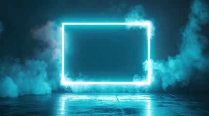 Futuristic neon light installation industrial warehouse visual art smoky environment cinematic perspective