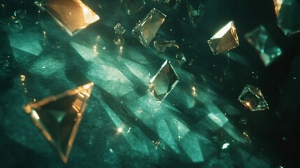 Naklejka premium Shattered Crystals Abstract Green Teal Background