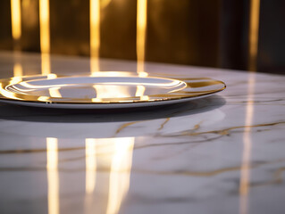 Fototapeta premium Close-up of a sleek matte black kitchen faucet mounted on a Zero marble countertop. 