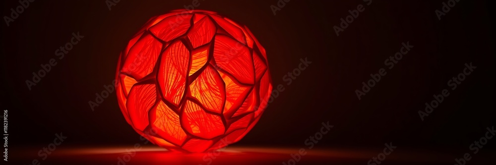 Poster unique red decorative lamp with intricate leaf patterns on a dark background