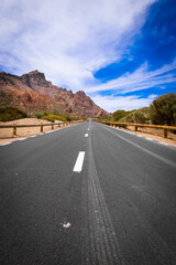 Naklejka premium Straight Asphalt Road in Desert Landscape, Tenerife El Teide National Park, Canary Island, Spain