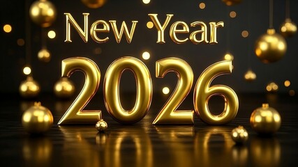 3d text new year 2026 gold realistic rendering new year celebration