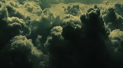 Dramatic Dark Green Cumulus Cloudscape Aerial View