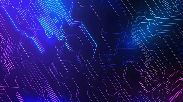 Futuristic blue abstract background featuring circuit board circles and various tech elements.