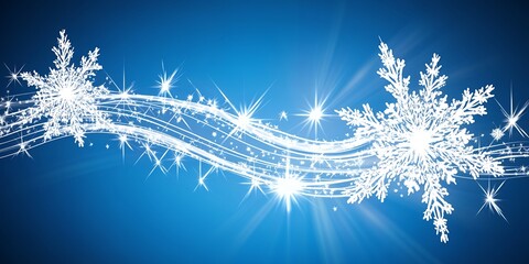 Sparkling Winter Snowflakes Design Festive Blue Background with Glowing Lines and Stars