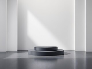 Fototapeta premium Minimalist Empty Pedestal in Modern Interior with Soft Natural Lighting 