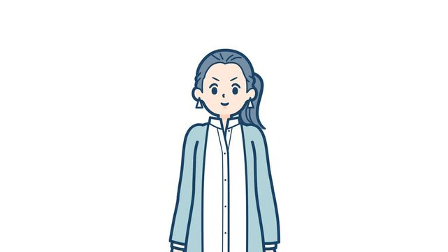 Long shirt woman_Salute serious expression_with alpha channel