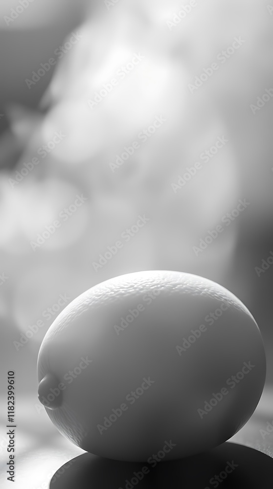 Poster lemon resting on a reflective surface with a soft blurred background