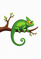 Playful Chameleon Changing Colors, 2D Wildlife Illustration on White Background
