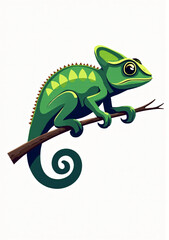 Fototapeta premium Cute Chameleon with Bright Colors, Stylized Vector Art on White Background 