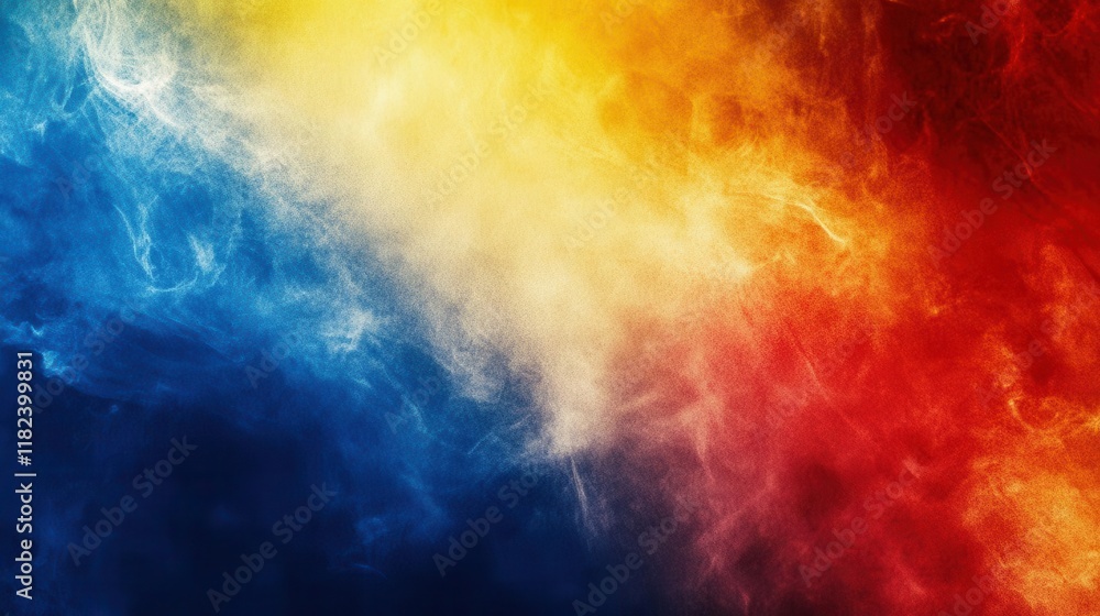 Poster colorful abstract background featuring a grainy gradient of blue, red, and yellow, flowing seamlessl