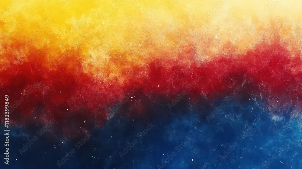 Poster colorful abstract background featuring a grainy gradient of blue, red, and yellow, flowing seamlessl