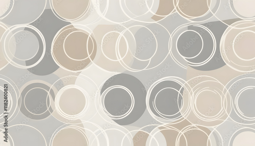 Poster abstract background with overlapping circles in beige, gray and white.