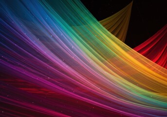 vibrant rainbow colors, smooth curved lines, abstract background, colorful spectrum, dynamic swirls, flowing gradients, prismatic effect, radiant light beams, wavelike patterns, kaleidoscopic design, 